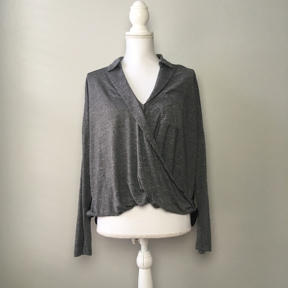 Sparkle & Fade Tops - Sparkle & Fade Gray Sheer Long Sleeve Blouse